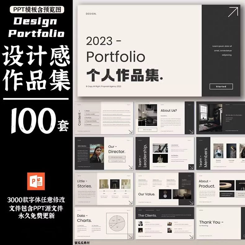 作品集ppt模板高级感创意艺术展服装平面摄影设计师极简求职面试
