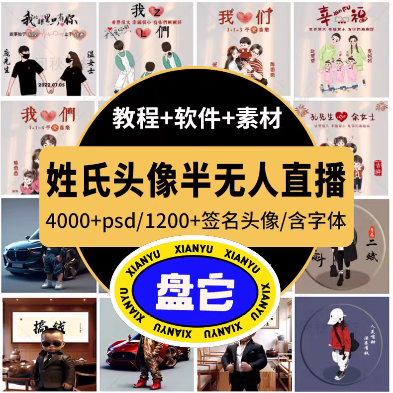 抖音流行的个性姓氏签名头像PSD模板